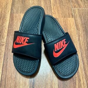 Nike Black and Red Slide Sandals